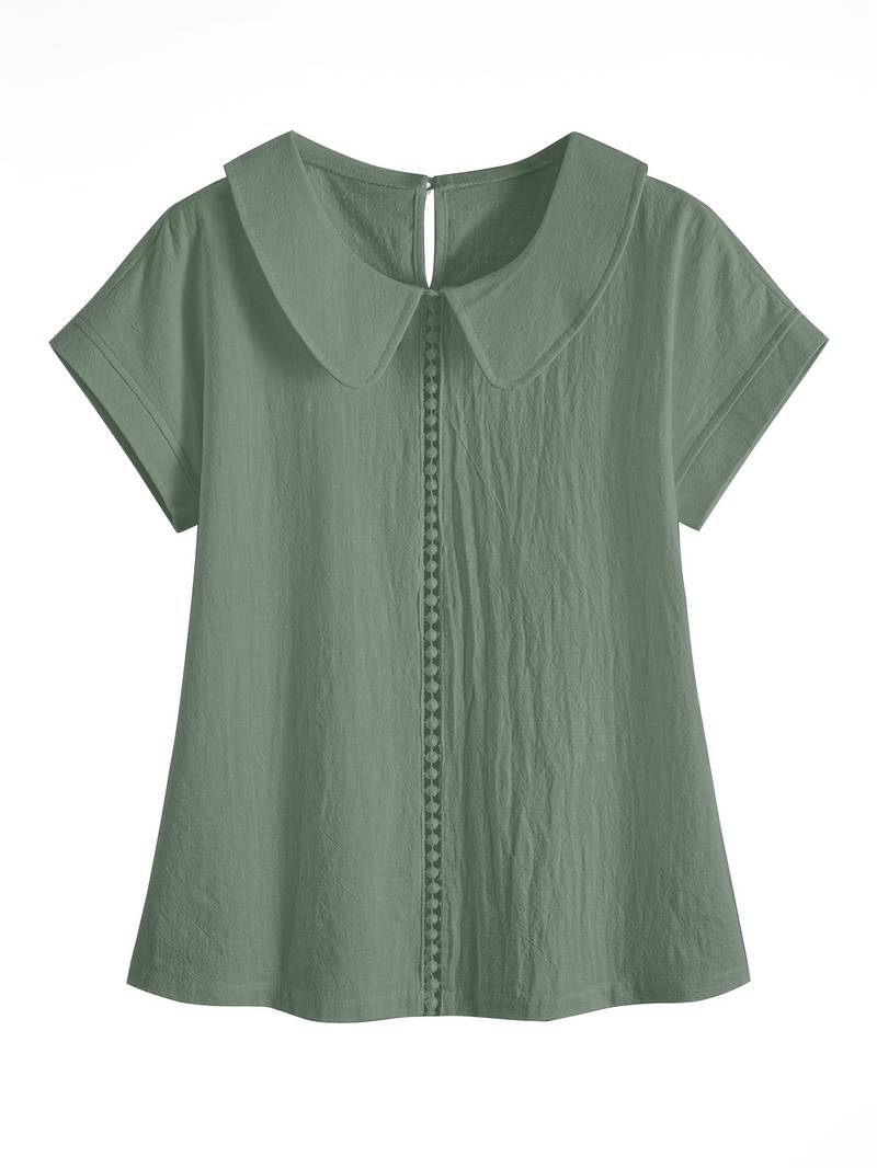 Krischelle - Peter Pan Collar Short Sleeve Blouse