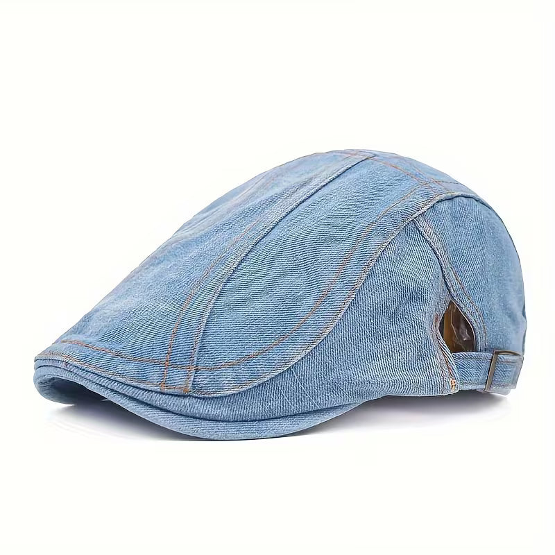 DenimCrown - Denim Flat Cap Adjustable Beret Hat