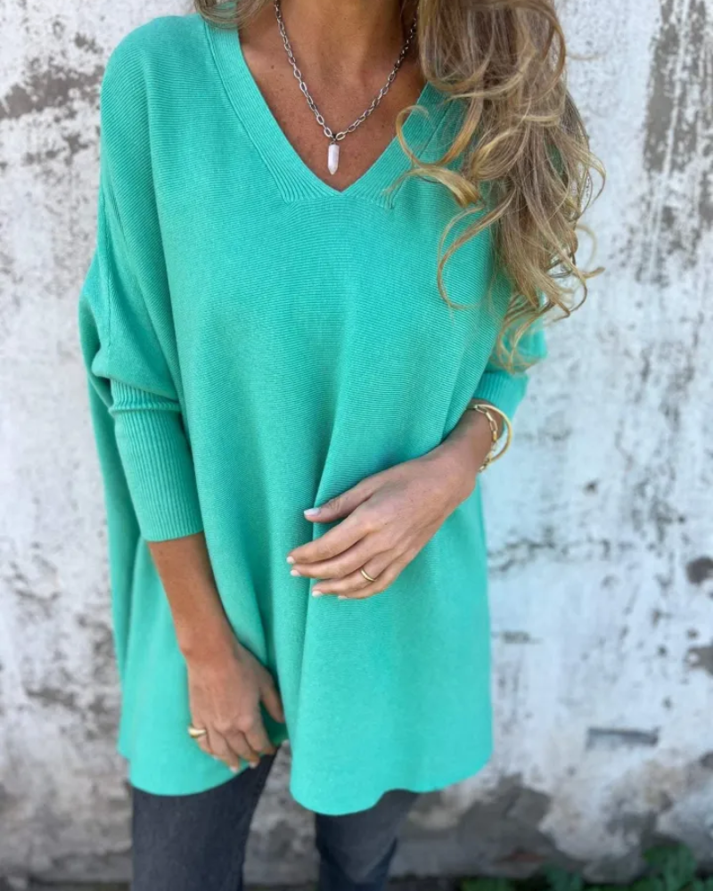 Cathryn | Oversized V-Neck Knitted Longline Top