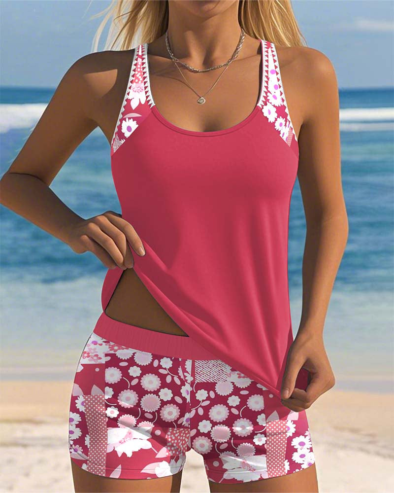 Nethmi - Floral Print Tankini Shorts Set