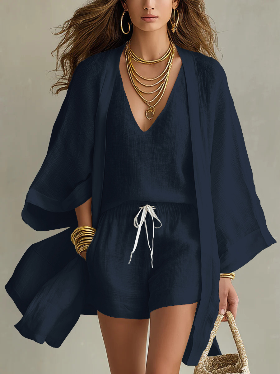 Dadorie | Three Piece V Neck Shorts Set