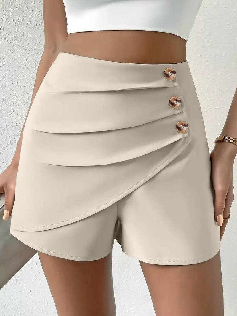 Houda | Button Detail Asymmetric Overlay Skort Shorts