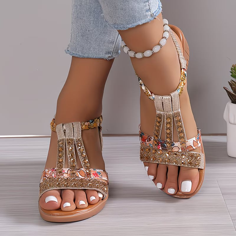 Noelia | Wedge Sandals with Printed T-Strap