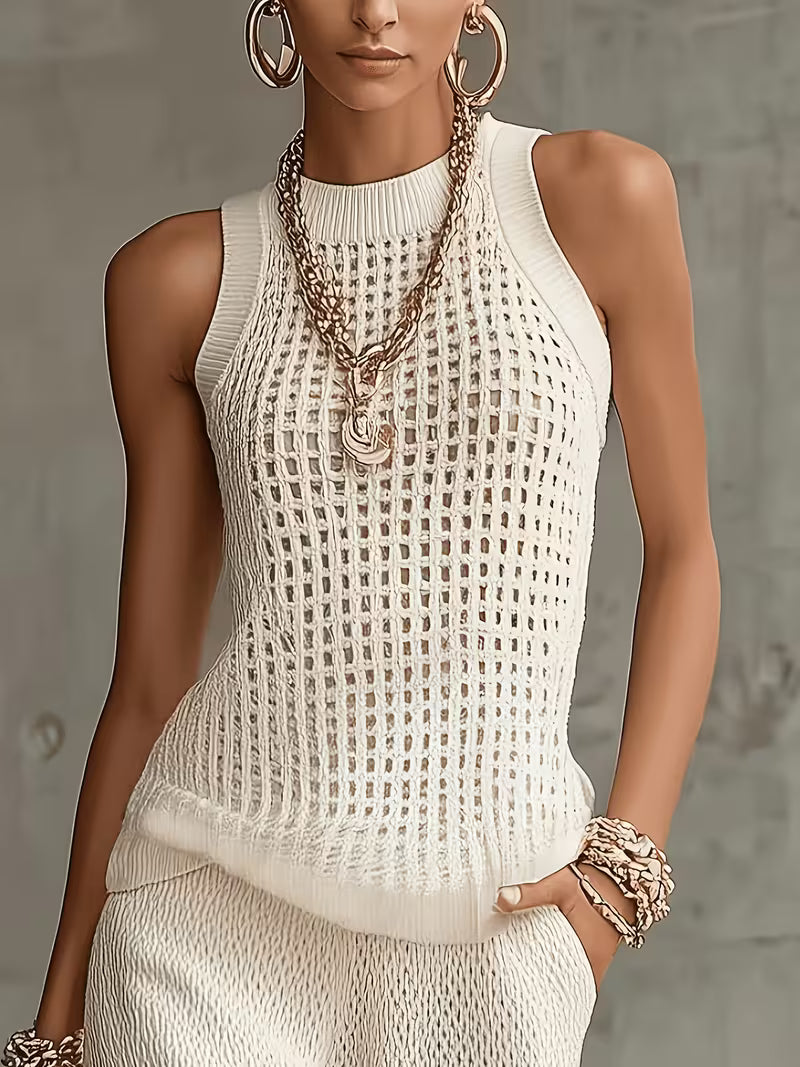 Raiane | Sleeveless Open Knit High Neck Top
