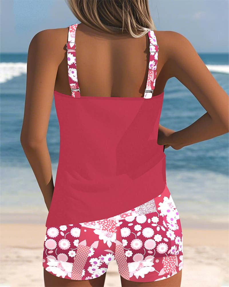 Nethmi - Floral Print Tankini Shorts Set