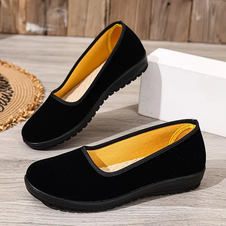 Sumaiya | Slip-On Black Low Wedge Shoes