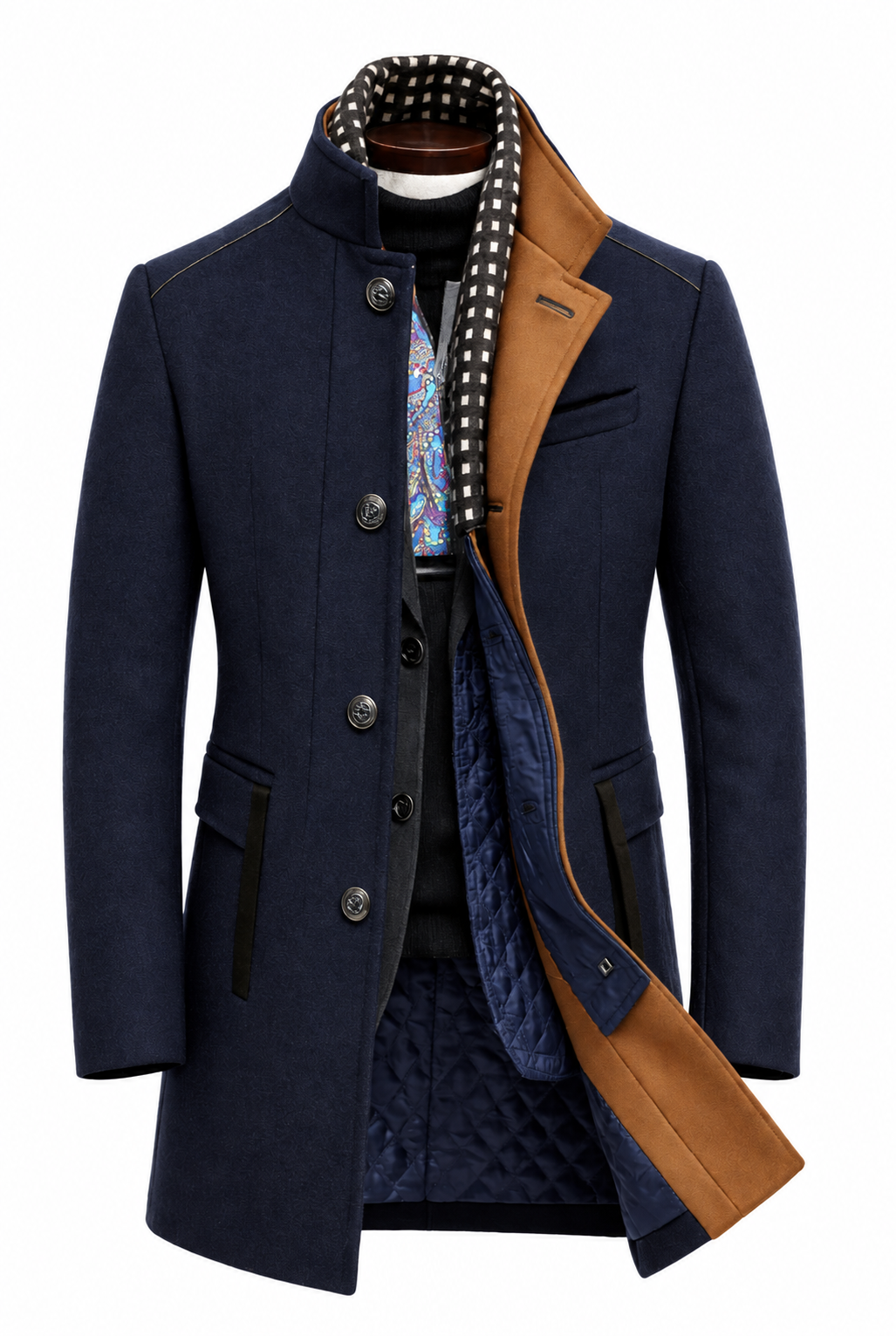 Reinaldo | Long Sleeve Button Front Coat with Trim