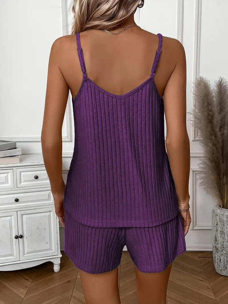 Isalie | Ribbed Sleeveless Drawstring Shorts Set