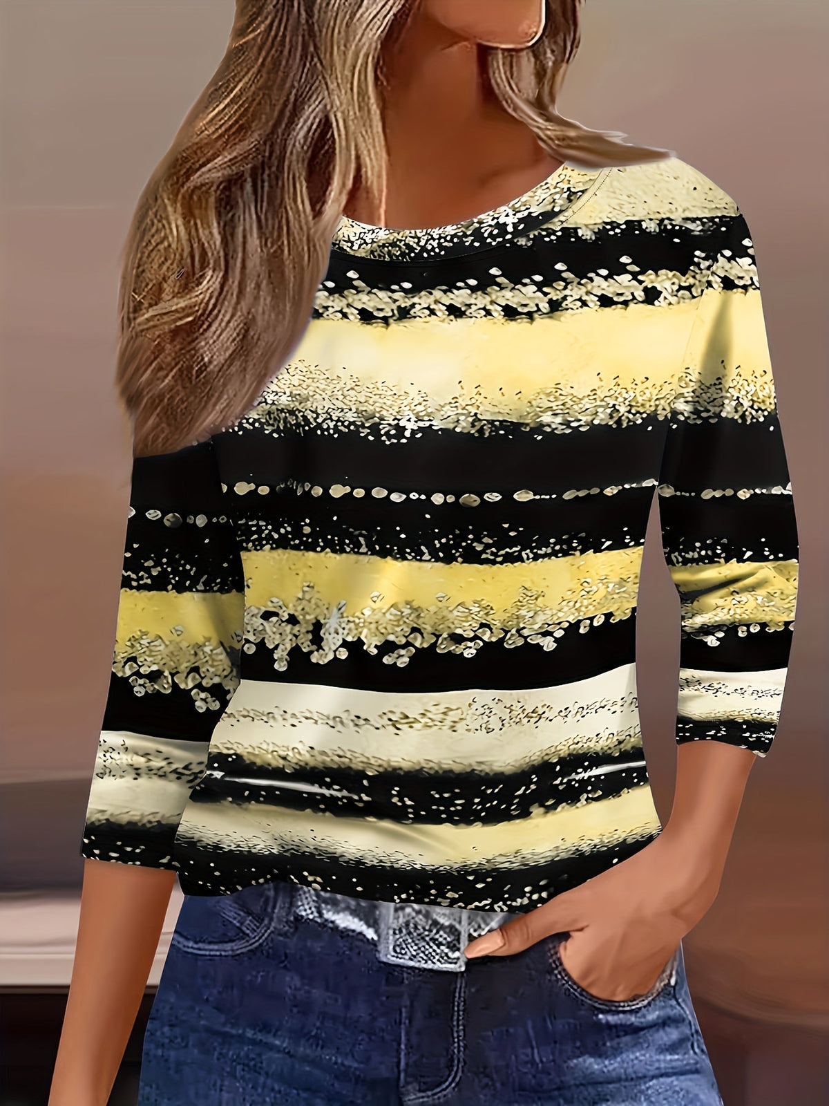 Eleainessa | Casual Fit Striped Round Neck Shirt