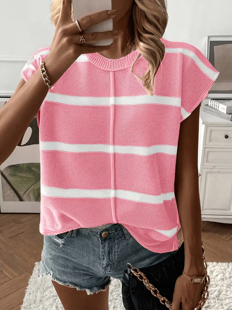 Enila | Striped Knit Jumper with Short Sleeves