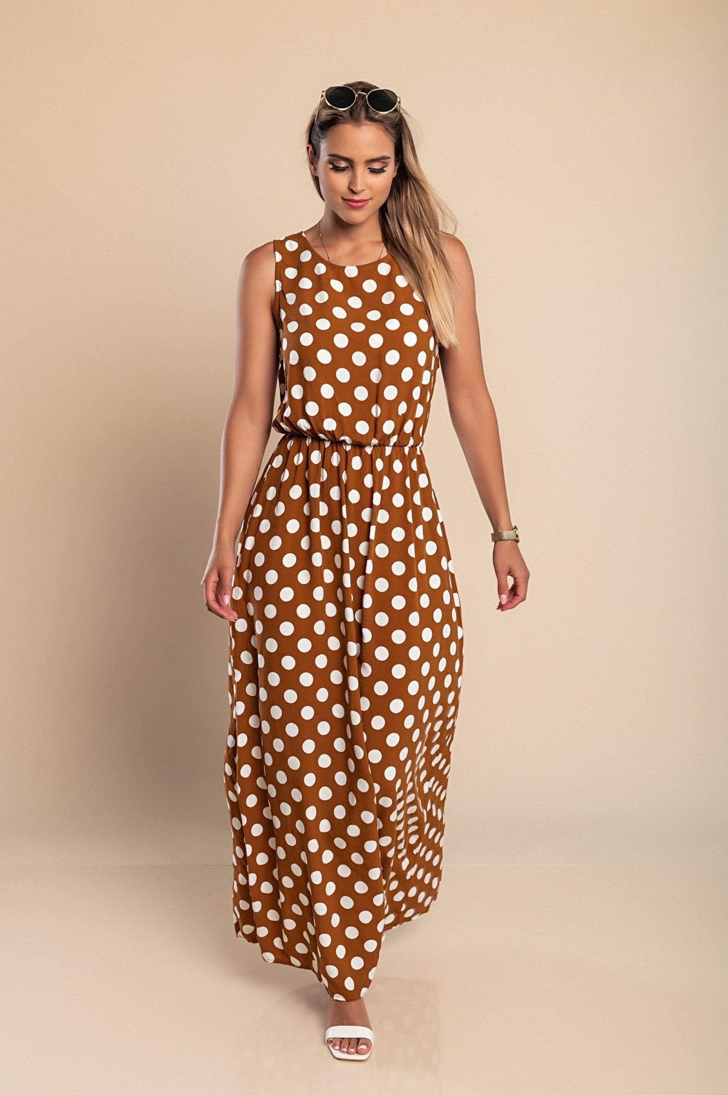Lyna | Sleeveless Polka Dot Summer Maxi Dress