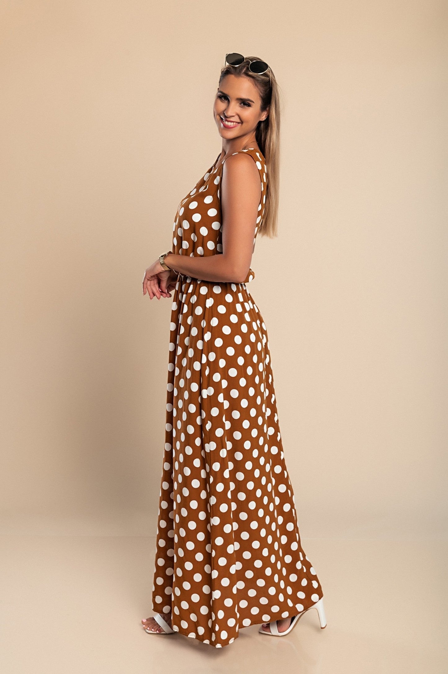 Lyna | Polka Dot Sleeveless Maxi Dress