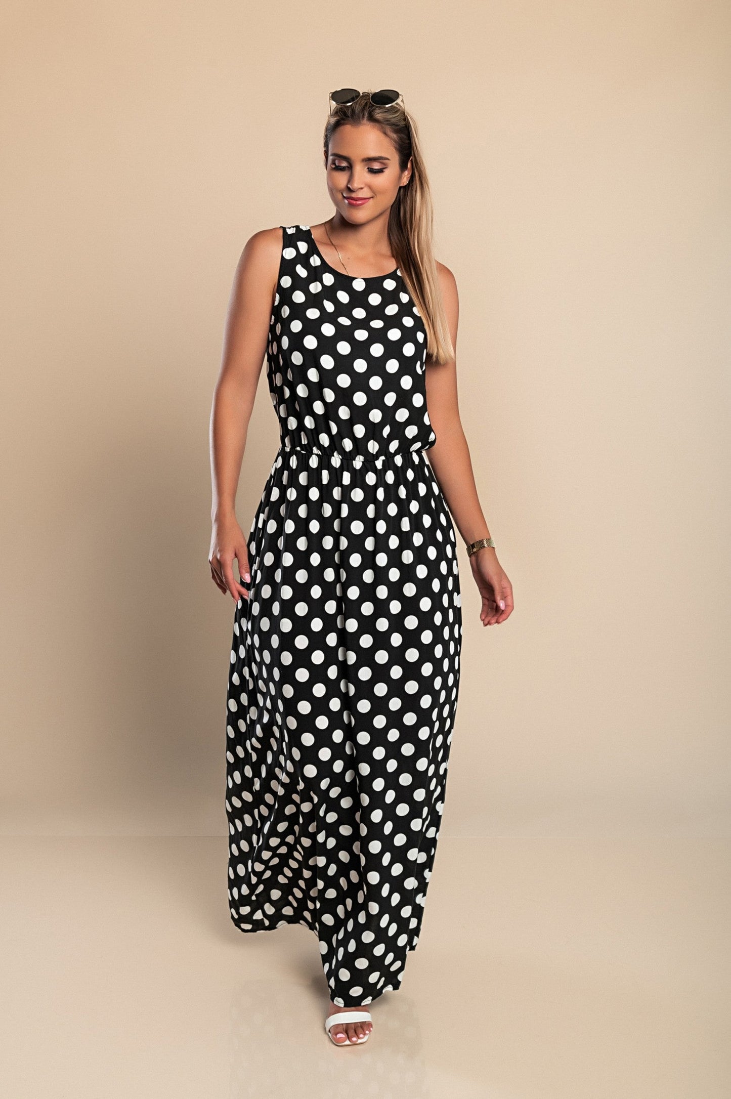 Lyna | Polka Dot Sleeveless Maxi Dress