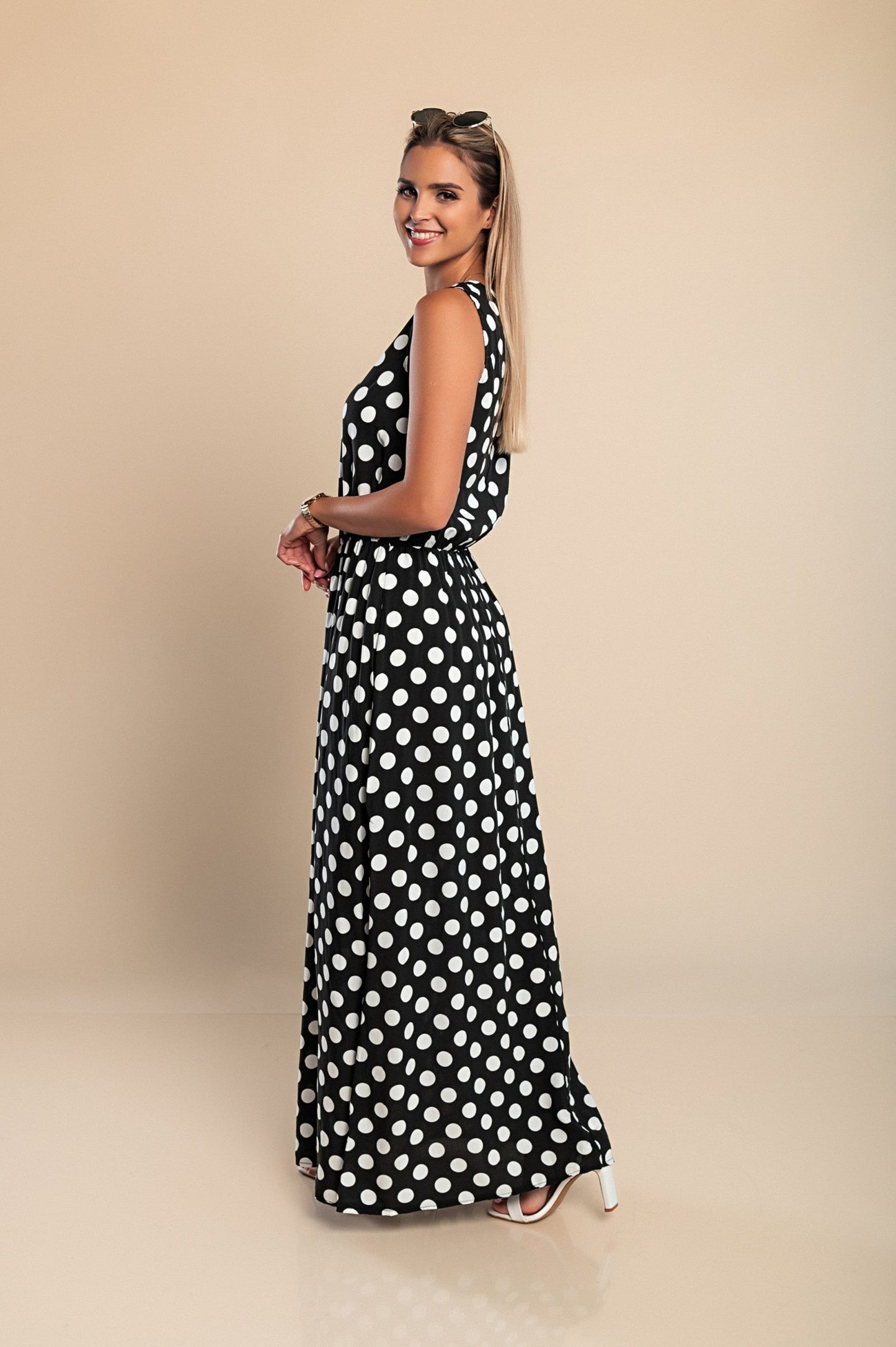 Lyna | Sleeveless Polka Dot Summer Maxi Dress