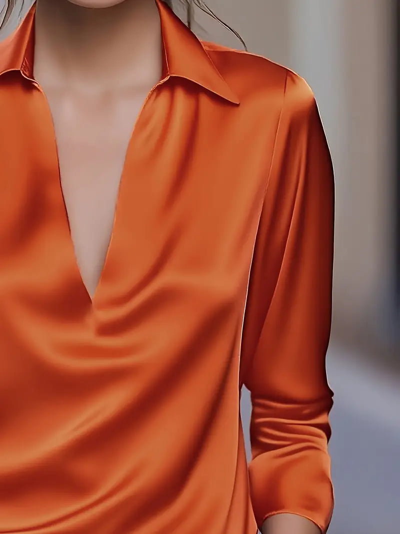 Lianyandra | V-Neck Satin Blouse in Light Pink