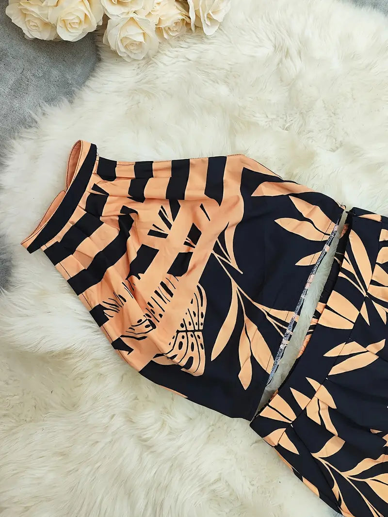 Zirina | Tropical Print Halter Two Piece Set