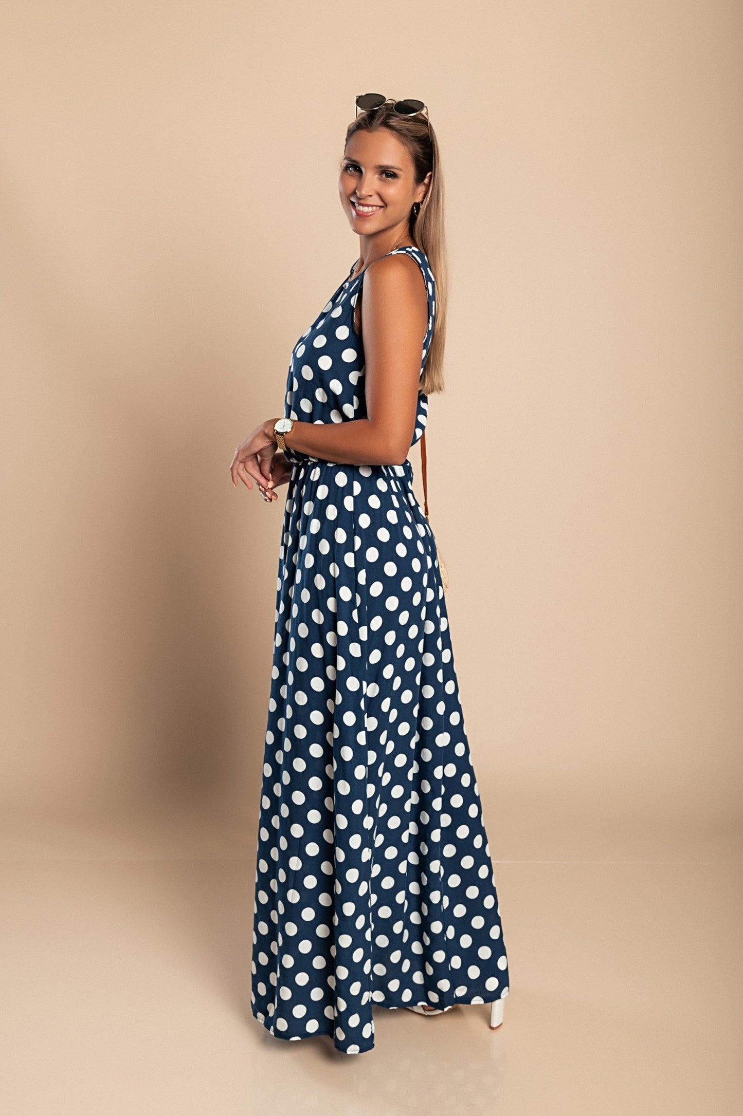 Lyna | Sleeveless Polka Dot Summer Maxi Dress
