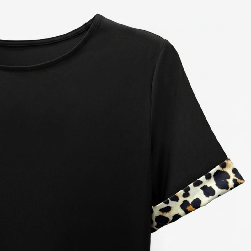 Leoza | Shift Dress Black Leopard Print Trim