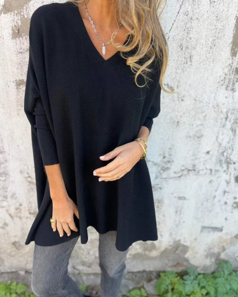 Cathryn | Oversized V-Neck Knitted Longline Top