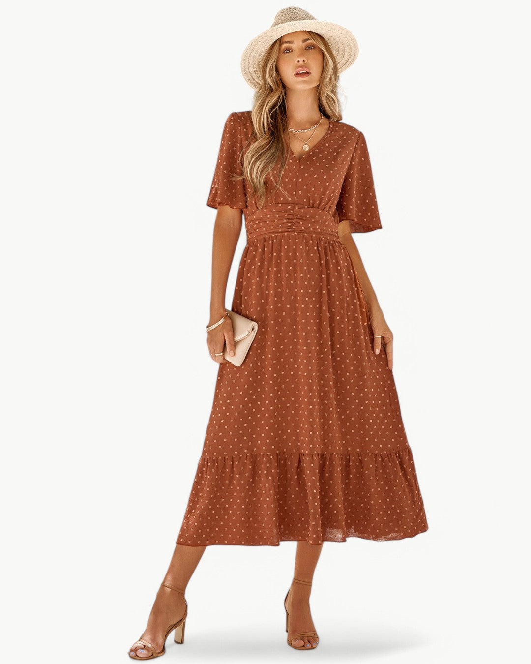 Rameena | Midi Dress V-Neck Short Sleeve