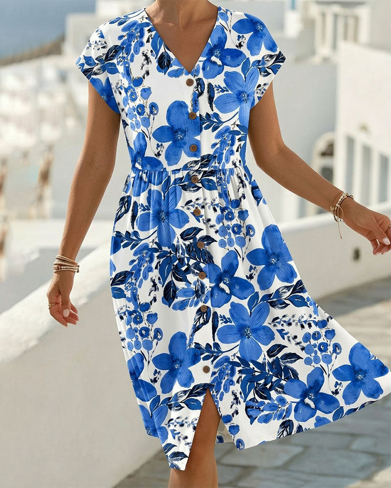 Sinera - Floral Print V Neck Midi Dress