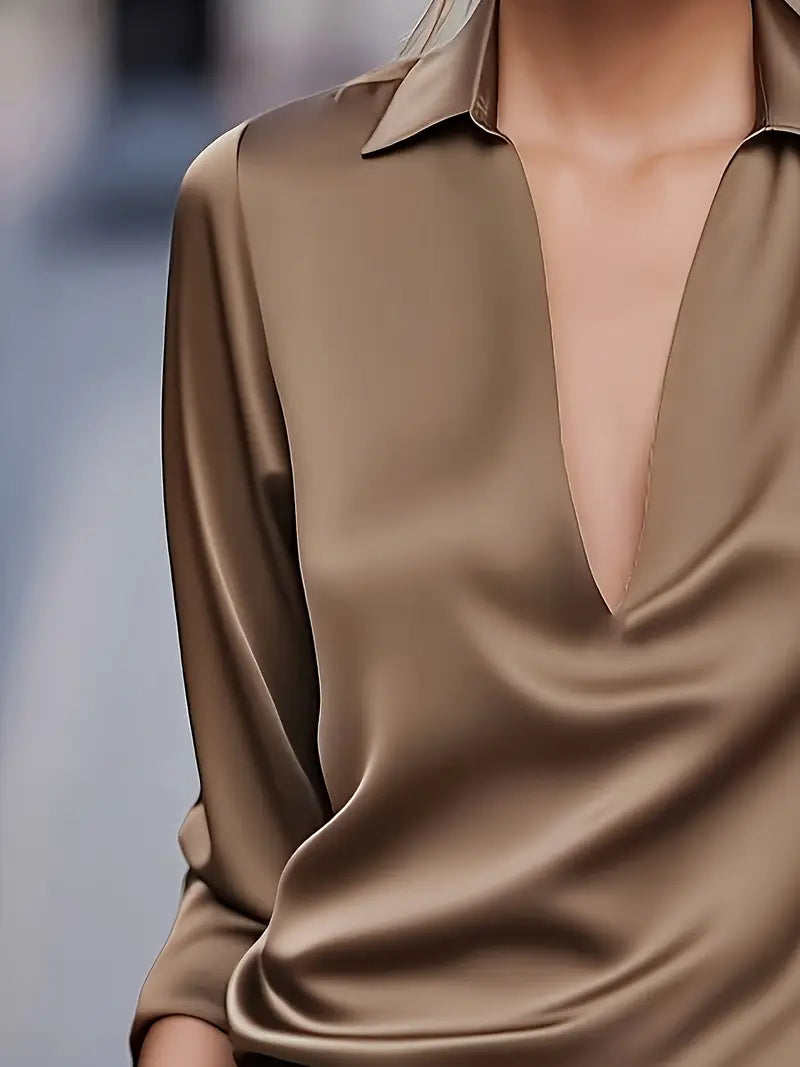 Lianyandra | V-Neck Satin Blouse in Light Pink
