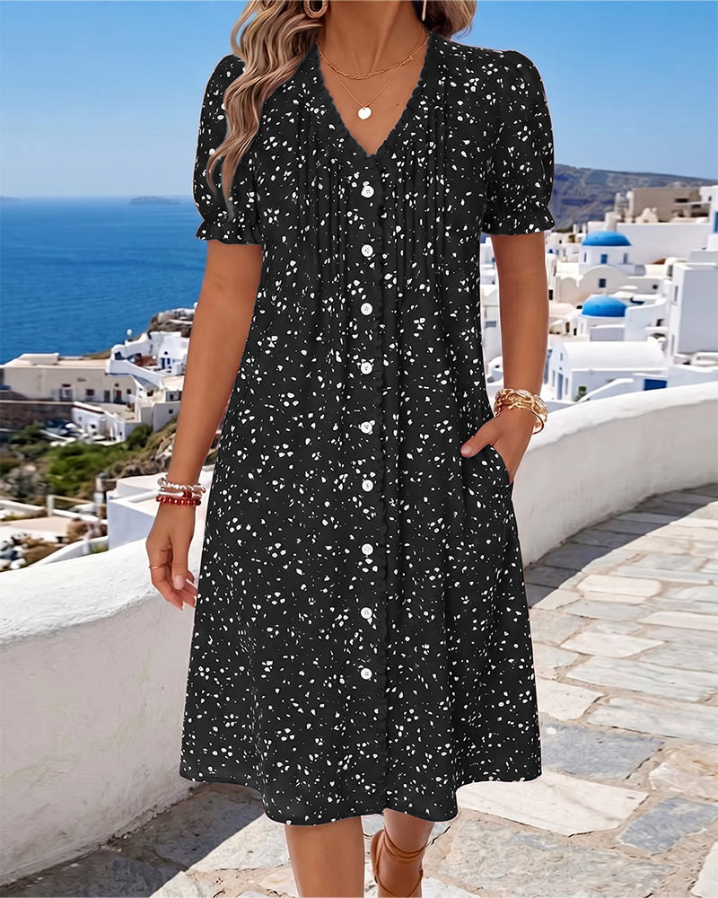 Dayma | V Neck Button Front Midi Dress