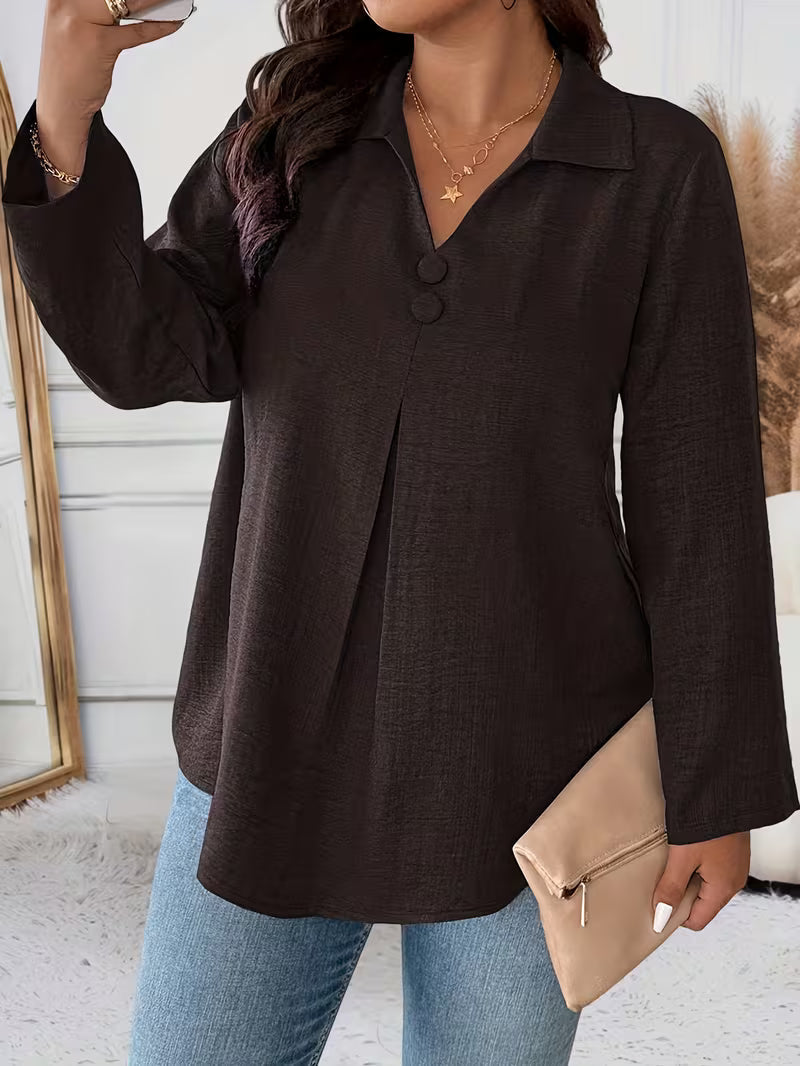 Noyelle | Long Sleeve Collared Pleated Blouse
