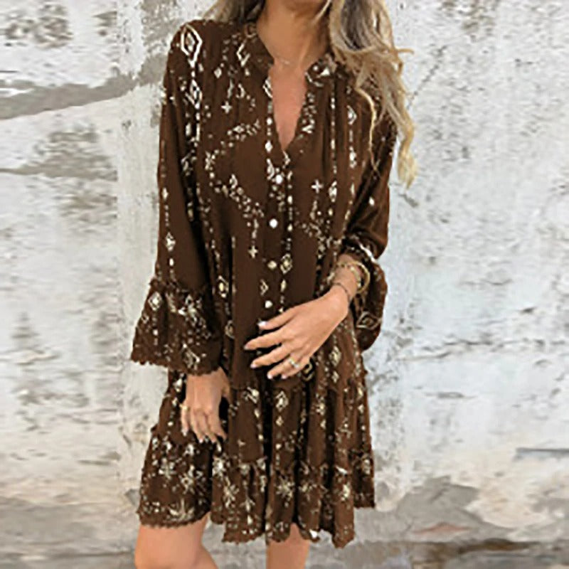 Gillian | Printed Long Sleeve Smock Dress