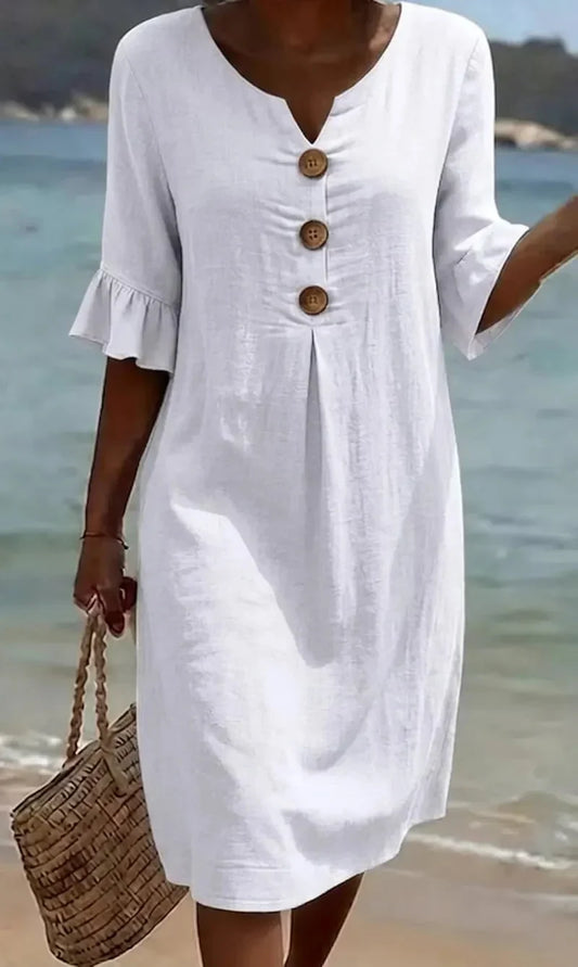 Mlaina - Button Front Frill Sleeve Midi Dress