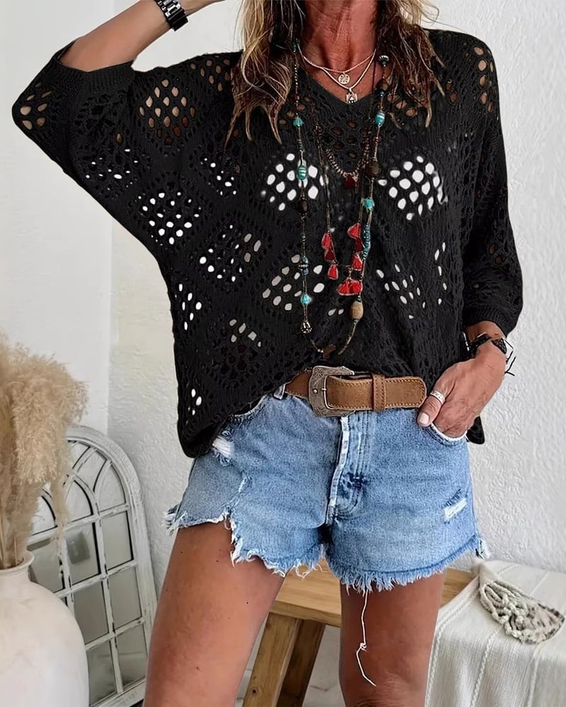 Helenia | Open Knit Three Quarter Sleeve Jumper