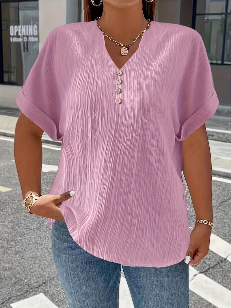 Mrella | T-Shirt with V-Neck and Button Front