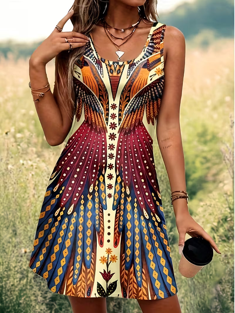 Sajila | Sleeveless Printed Scoop Neck Mini Dress