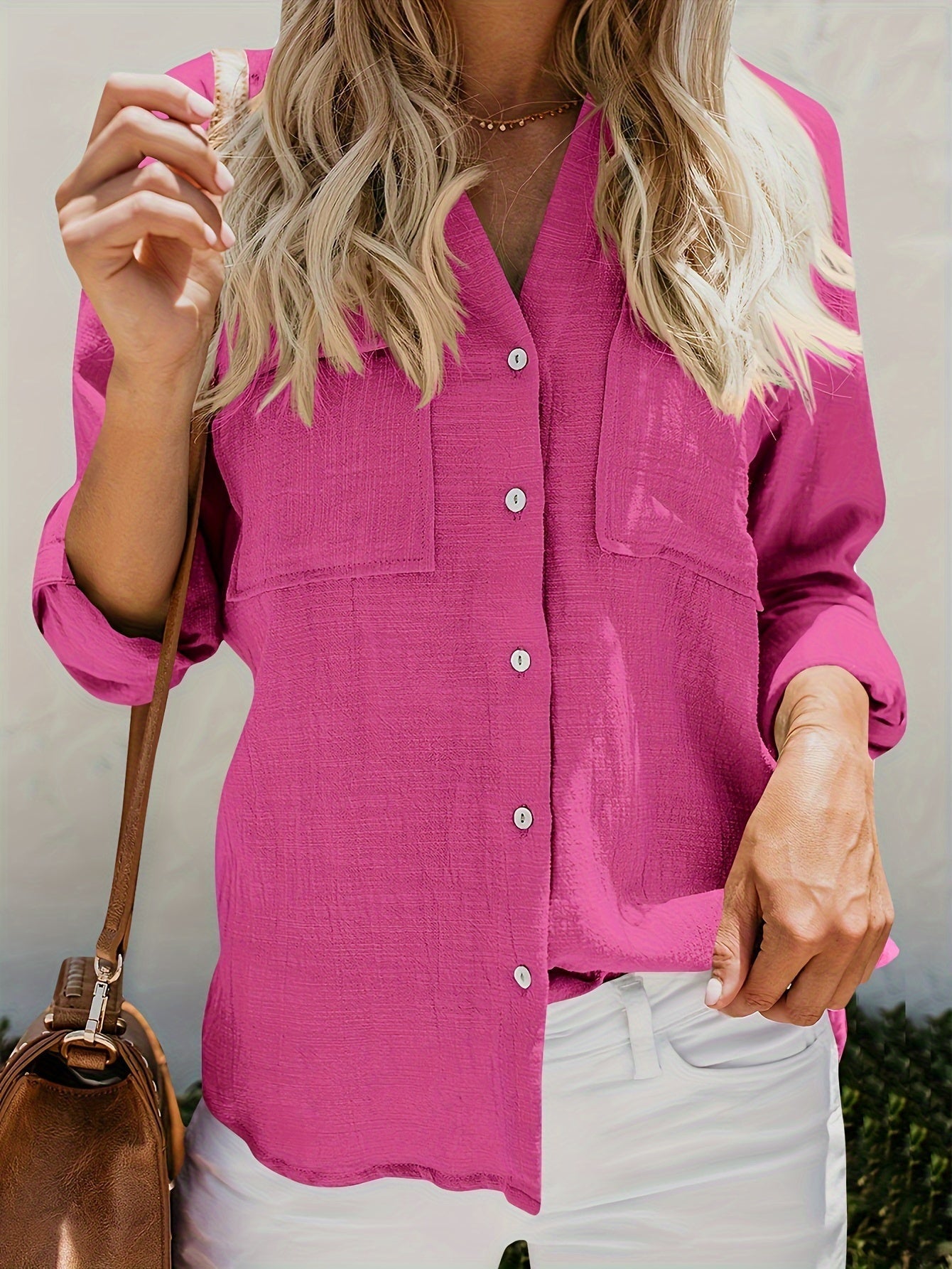 Priscilla | Long Sleeve Button-Up Pocket Shirt Blouse