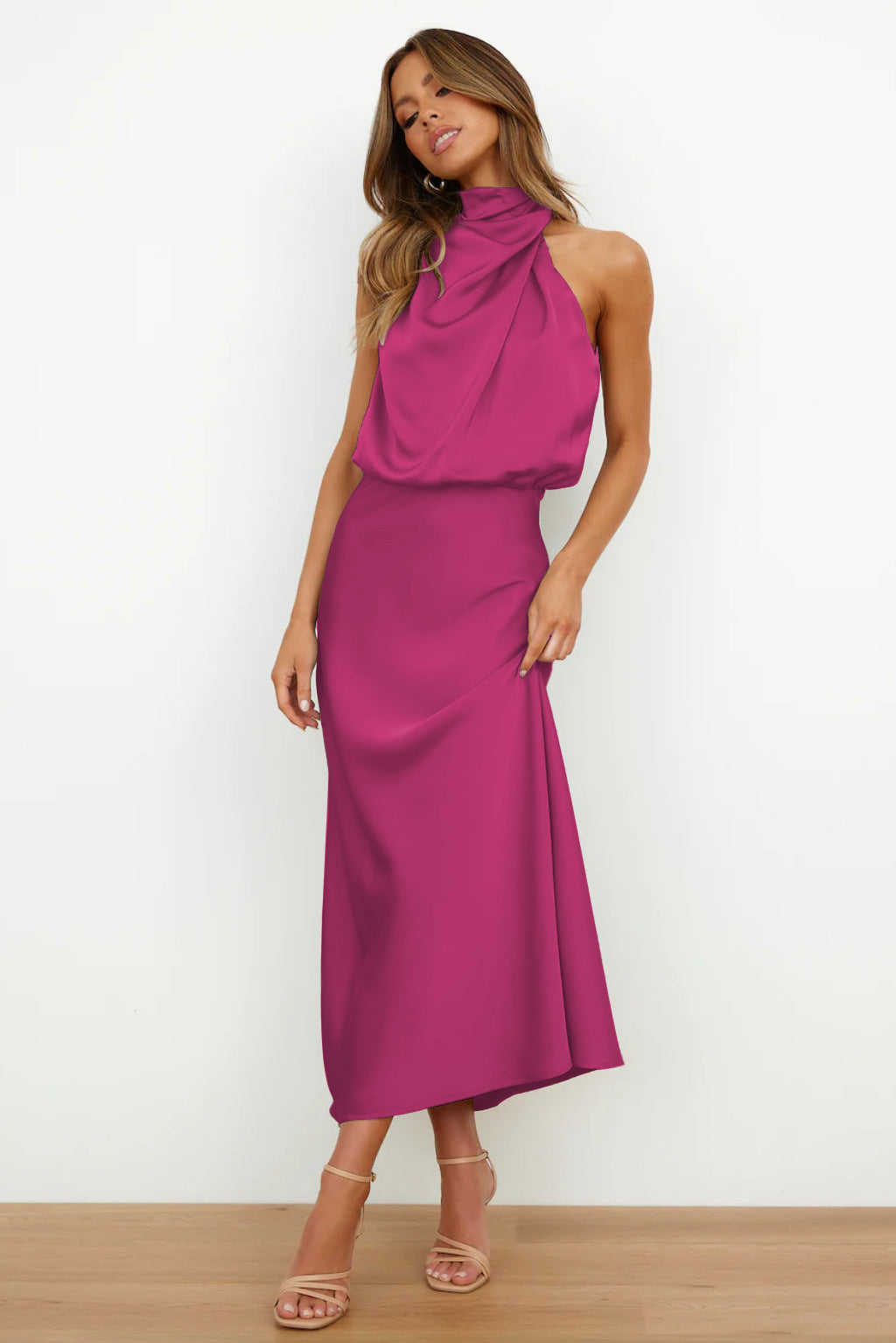 Kangana | Satin High Neck Sleeveless Maxi Dress