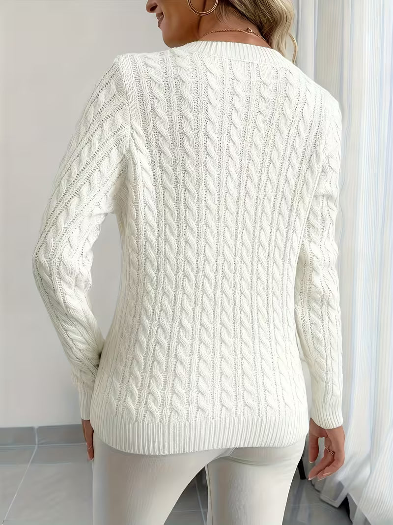 Lenea | Cable Knit V-Neck Long Sleeve Sweater