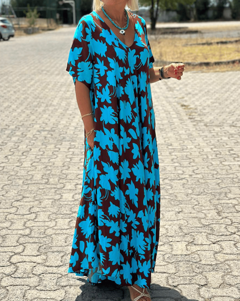 Gomez | Floral Print V Neck Maxi Dress