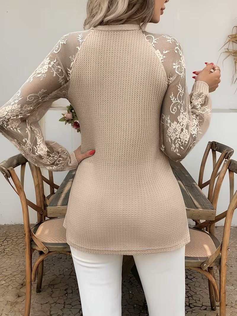 Wazina | Long Sleeve Lace V-Neck Tie Top