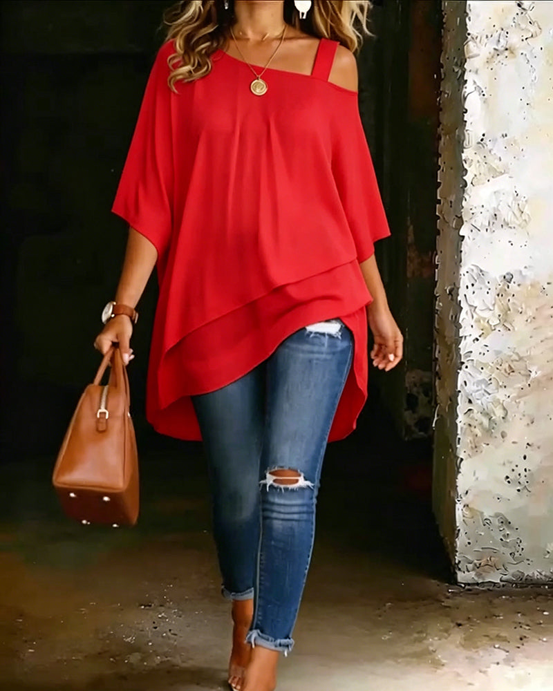 Aurona | Cold Shoulder Asymmetric Tunic Top