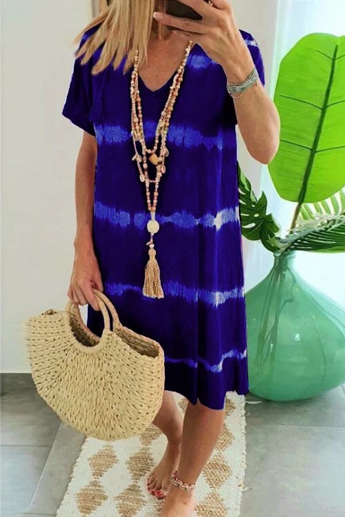 Herma | Tie Dye V-Neck Short Sleeve Midi Dress
