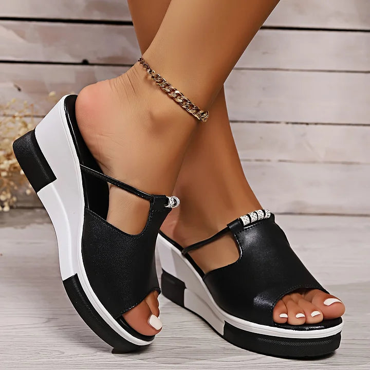 Ronya | Open Toe Wedge Platform Mule Sandals