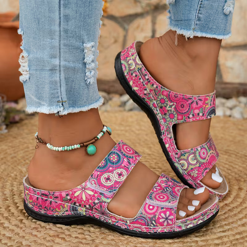 Dhifef | Double Strap Printed Open Toe Sandals