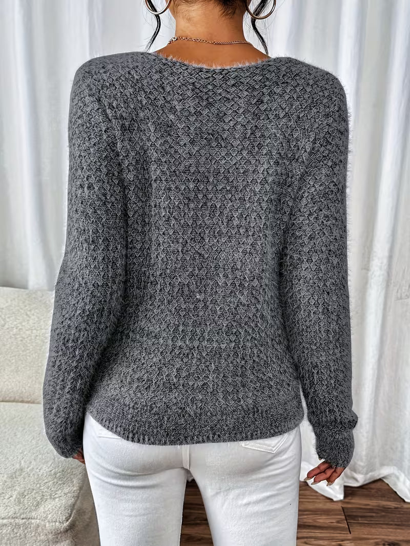 Aderah | V-Neck Textured Knit Jumper