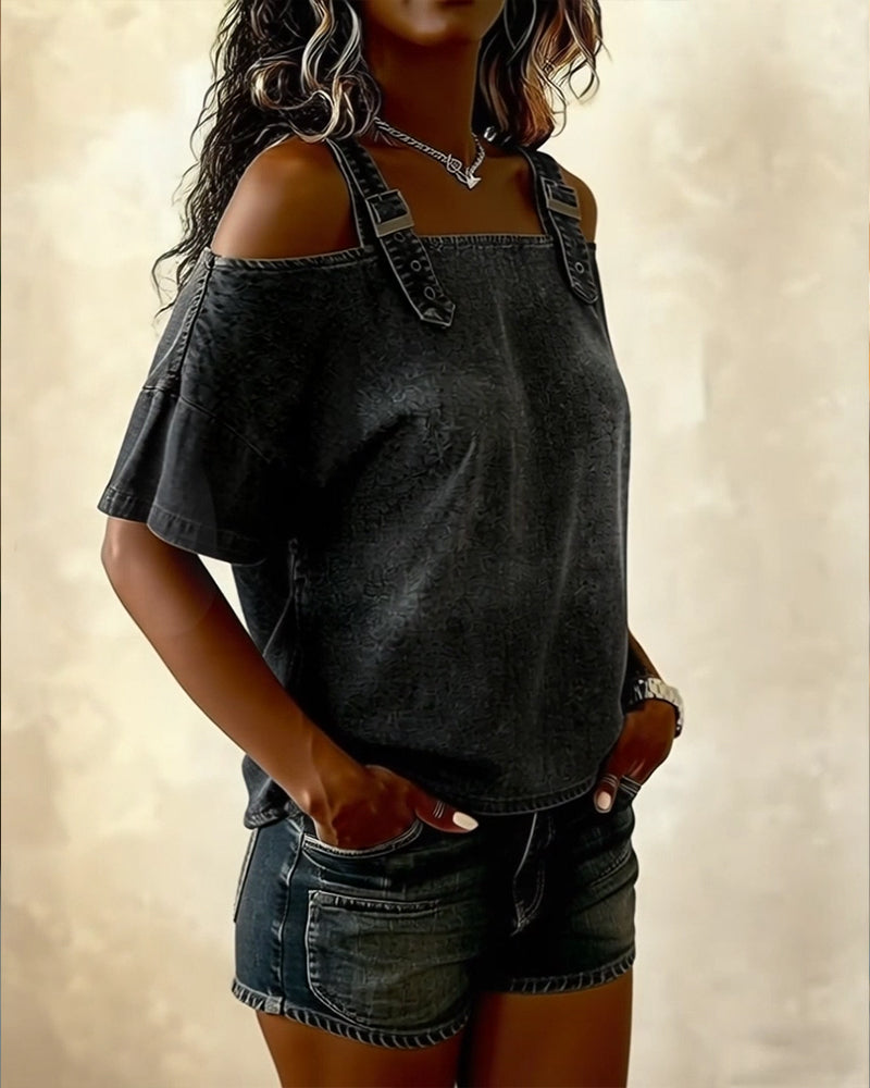 Yamara | Cold Shoulder Denim-Style Strap Top