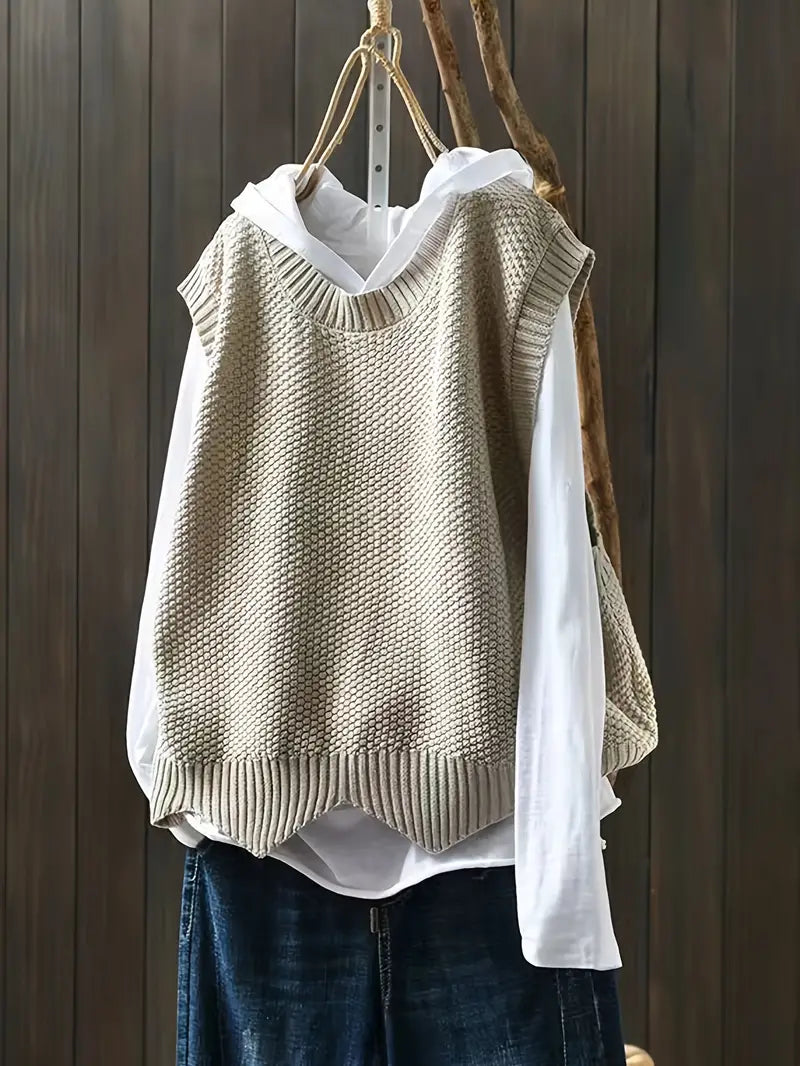 Ramona | Knitted Sleeveless Crew Neck Jumper Vest