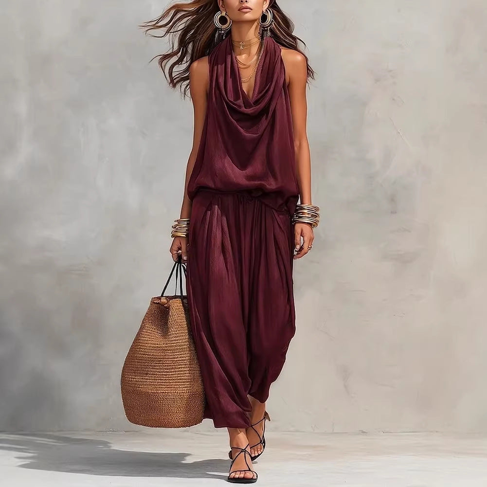 Katerina | Sleeveless Draped Wide Leg Two Piece Set