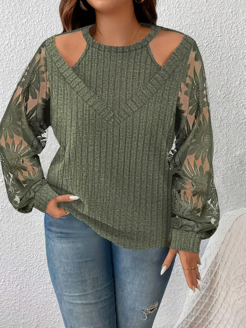 Suchinda | Cold-Shoulder Long Sleeve Top in Green