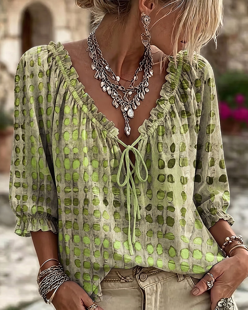 Kesney | V Neck Tie Front Printed Blouse