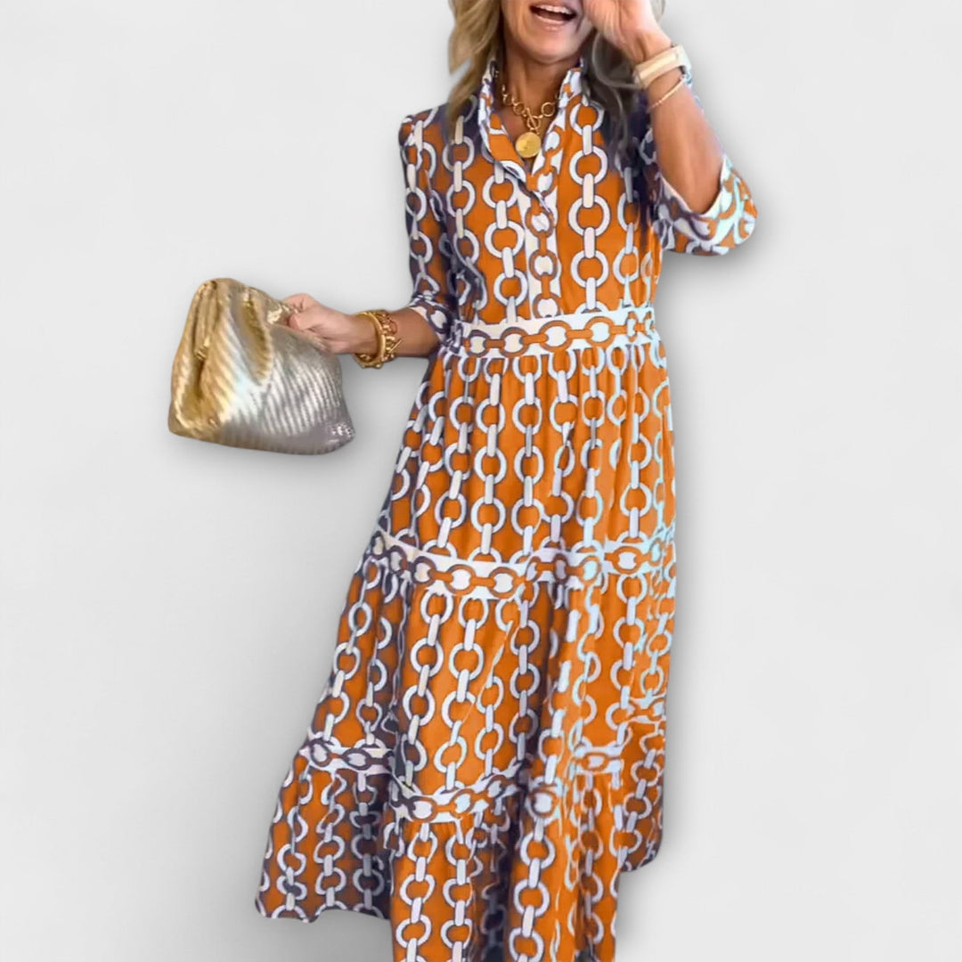 Stavroula | Midi Chain Print Tiered Shirt Dress