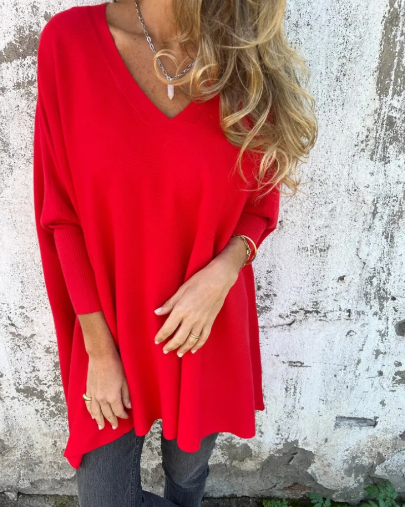Cathryn | Oversized V-Neck Knitted Longline Top